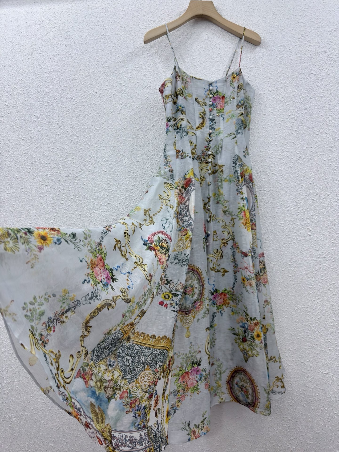 Sundress Midi Floral - Silk Linen Baroque Floral Print Linen