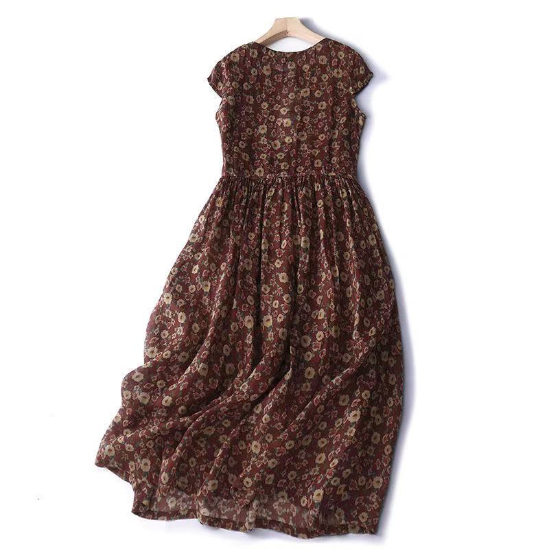 Sundress Midi Floral - Summer Short Sleeve Drawstring Fairy Midi