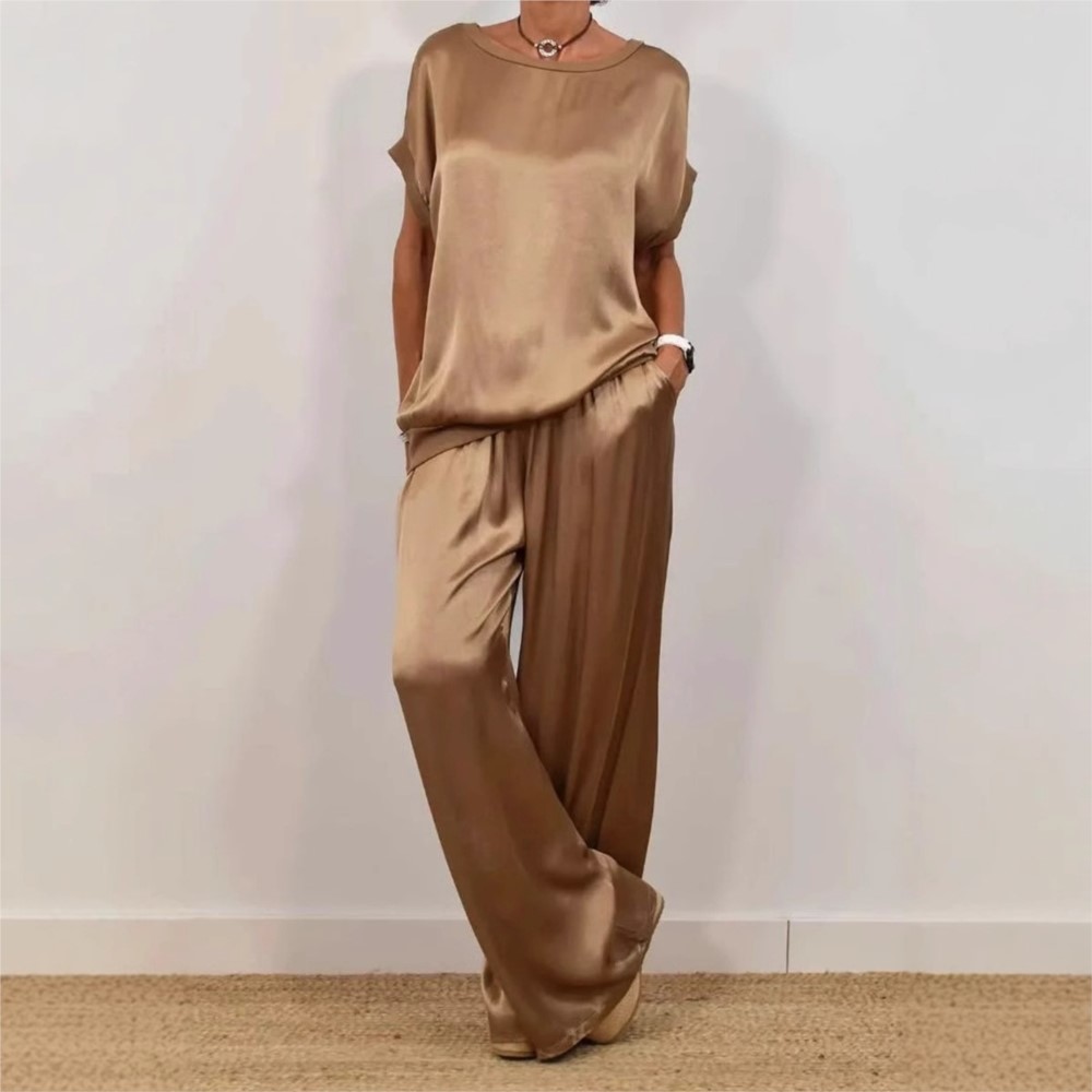 Zara Summer Clothing For Women - 2-piece Set Fashion Satin O Neck