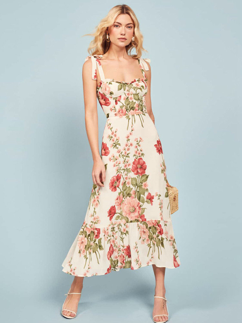 Silk Linen Women's White Flora - Sundress Midi Floral recension och pris