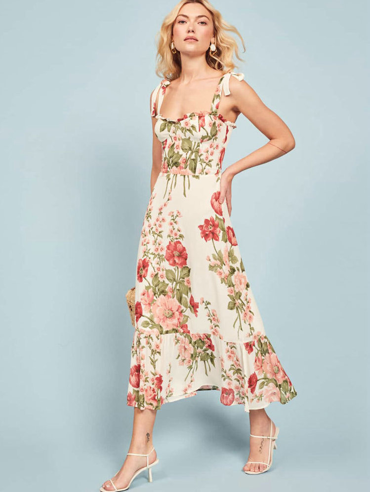 Silk Linen Women's White Flora - Sundress Midi Floral recension och pris