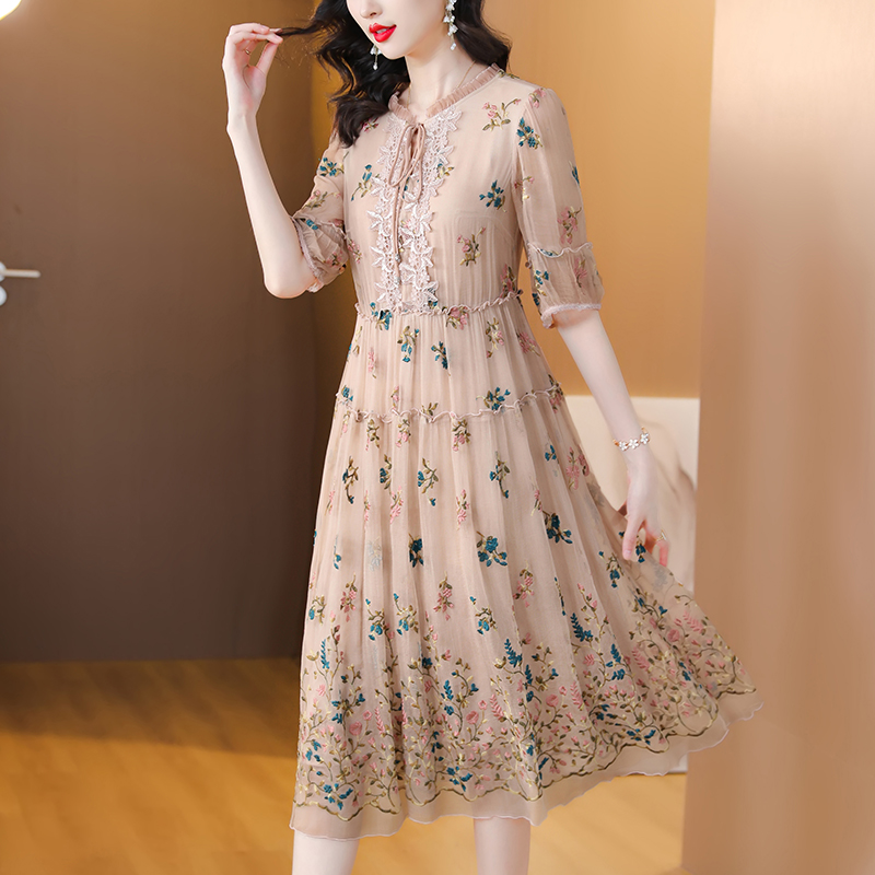 Women Floral Natural Silk Embr - Sundress Midi Floral recension och pris
