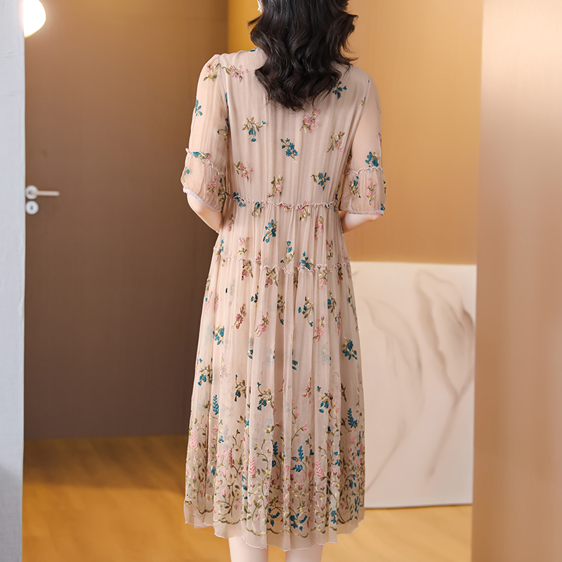 Women Floral Natural Silk Embr - Sundress Midi Floral recension och pris