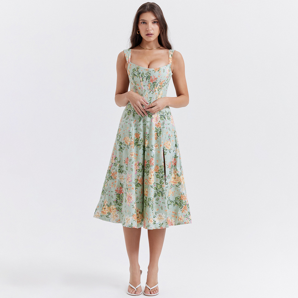 Open Back Split Floral Print D - Sundress Midi Floral recension och pris