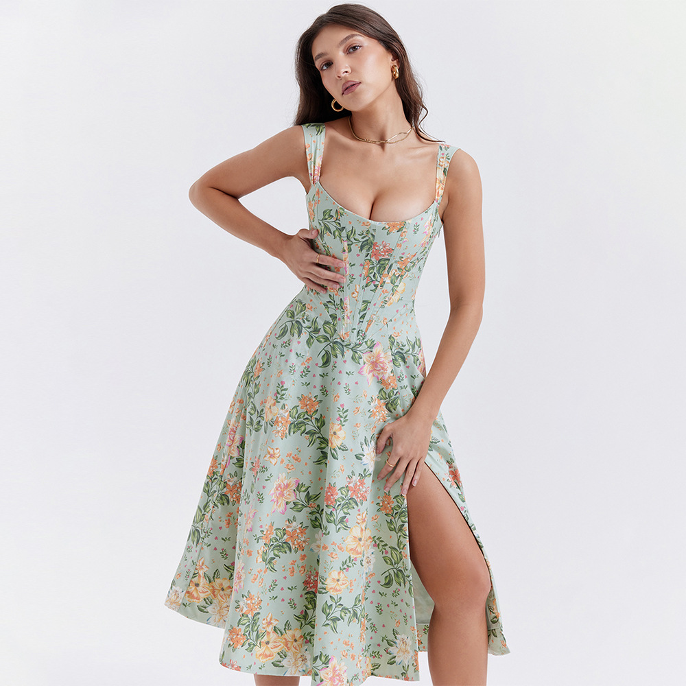Open Back Split Floral Print D - Sundress Midi Floral recension och pris